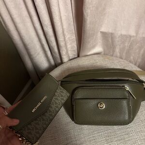 Michael Kors Olive Green Crossbody Bag and Card Holder